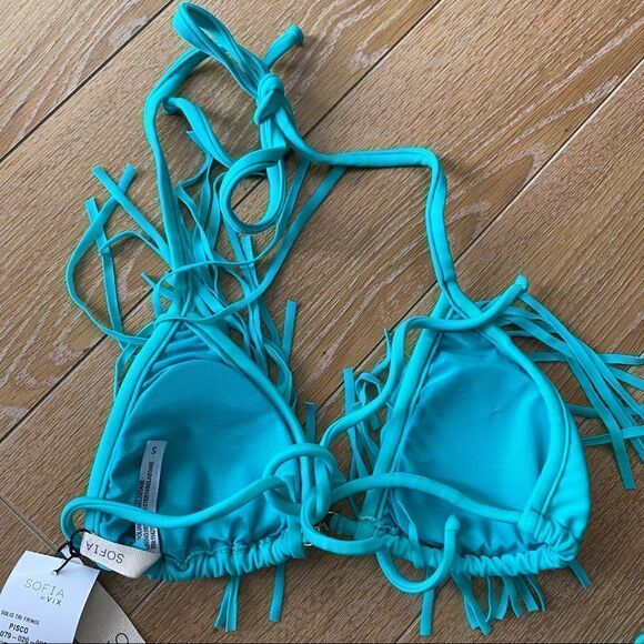 SOFIA By Vix-Teal Fringe Top and Side Tie Bottoms Bikini (Size:Small) - Picture 7 of 15
